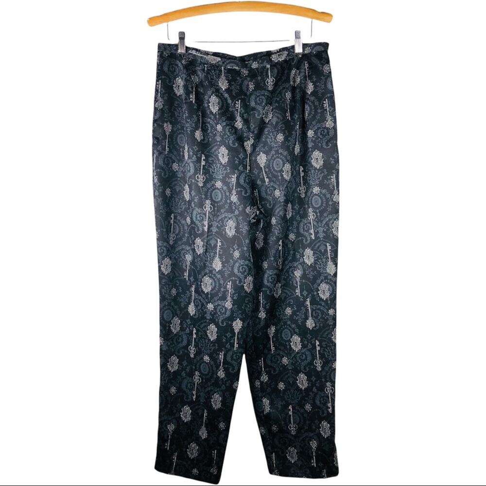 NEW Talbots black grey silk high waist wide leg key lock baroque pants 14